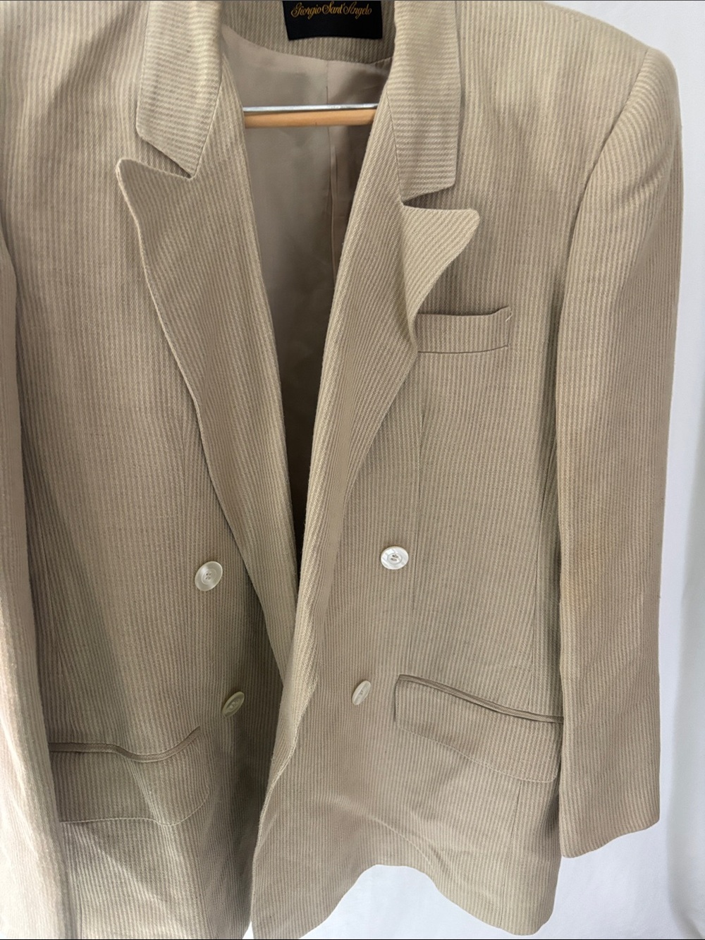 Sergio Sant'Angelo Cream Corduroy Double-Breasted Blazer Size 12. Vintage.